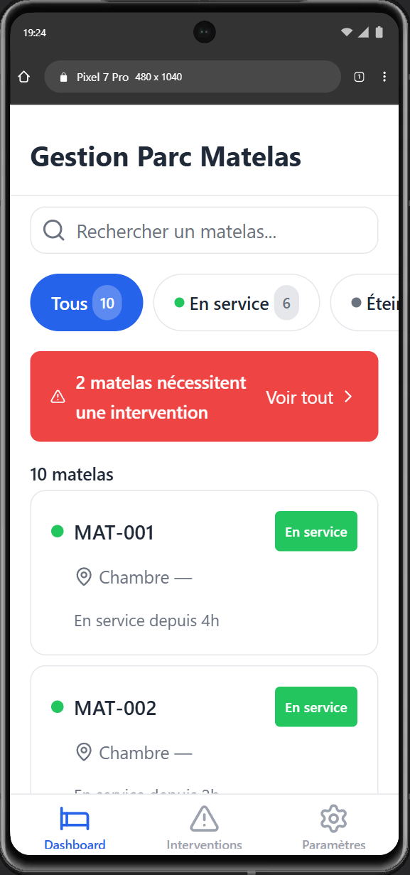 Application matCare - vue du parc